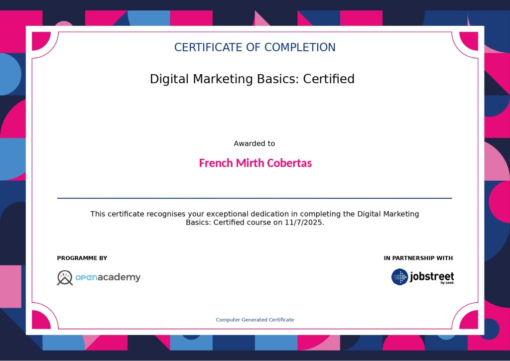 digital marketing certificate from jobstreet